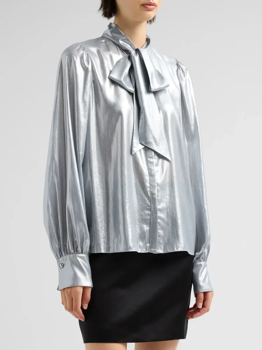 Ramy Brook Women's Noa Metallic Semi-Sheer Tieneck Blouse | Thumbnail 4 Ramy Brook Women's Noa Metallic Semi-Sheer Tieneck Blouse | Thumbnail 4