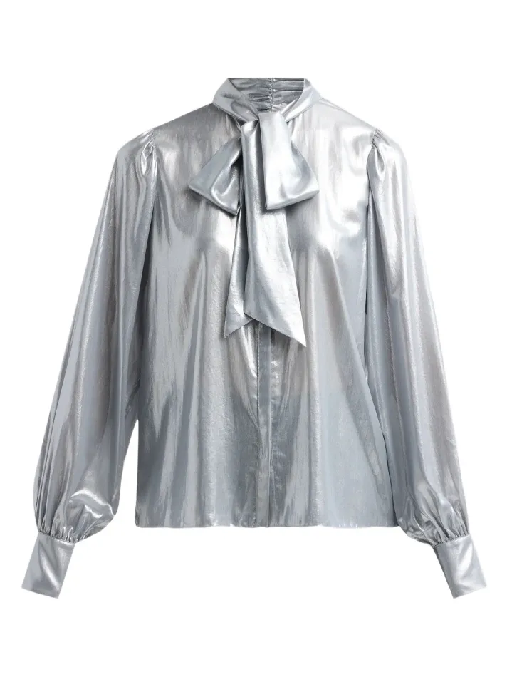 Ramy Brook Women's Noa Metallic Semi-Sheer Tieneck Blouse