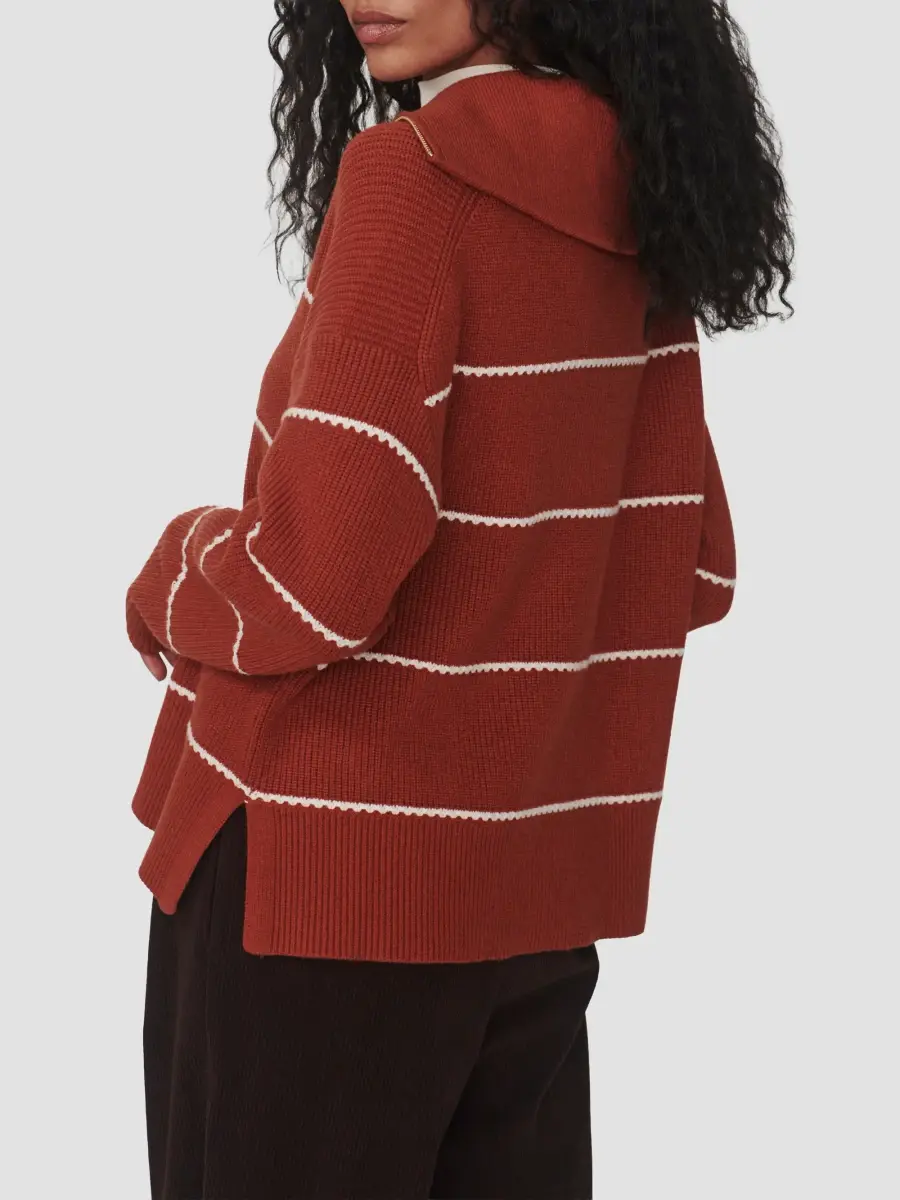Varley Women's Swanson Striped Zip-Front Sweater | Thumbnail 3 Varley Women's Swanson Striped Zip-Front Sweater | Thumbnail 3