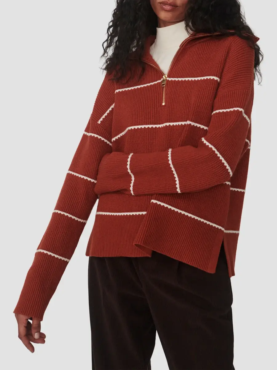 Varley Women's Swanson Striped Zip-Front Sweater | Thumbnail 4 Varley Women's Swanson Striped Zip-Front Sweater | Thumbnail 4