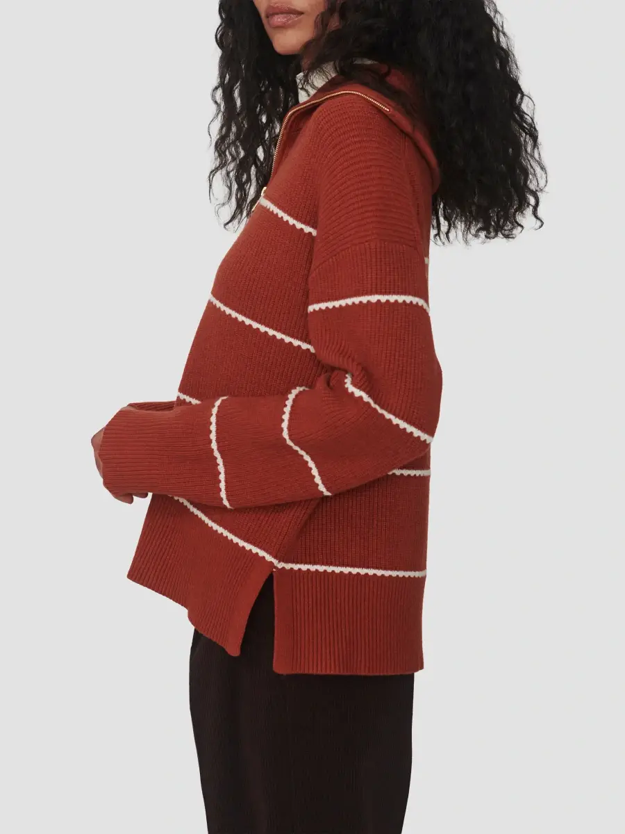 Varley Women's Swanson Striped Zip-Front Sweater | Thumbnail 7 Varley Women's Swanson Striped Zip-Front Sweater | Thumbnail 7