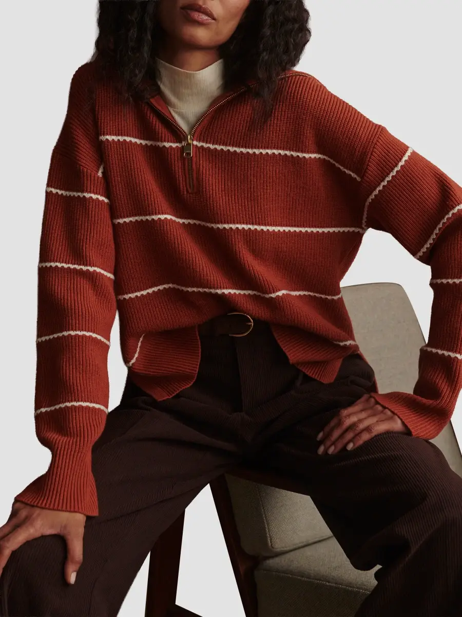 Varley Women's Swanson Striped Zip-Front Sweater | Thumbnail 8 Varley Women's Swanson Striped Zip-Front Sweater | Thumbnail 8