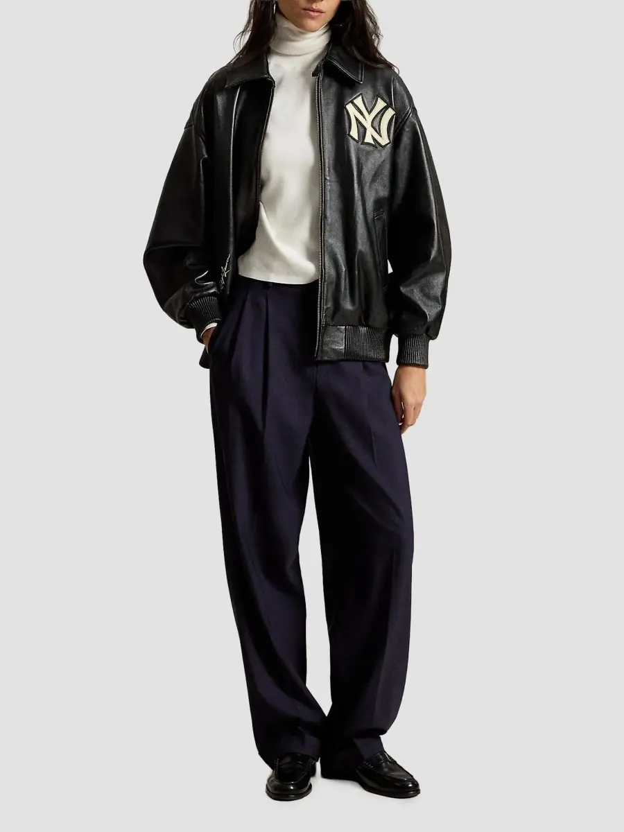 Ralph Lauren Women's x New York Yankees Lux Leather Zip-Up Bomber Jacket | Thumbnail 2