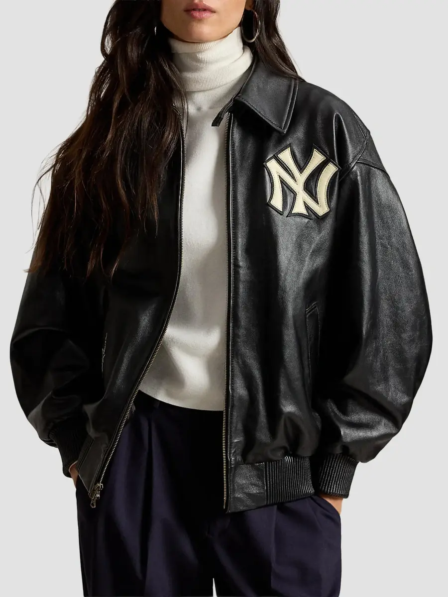 Ralph Lauren Women's x New York Yankees Lux Leather Zip-Up Bomber Jacket | Thumbnail 4