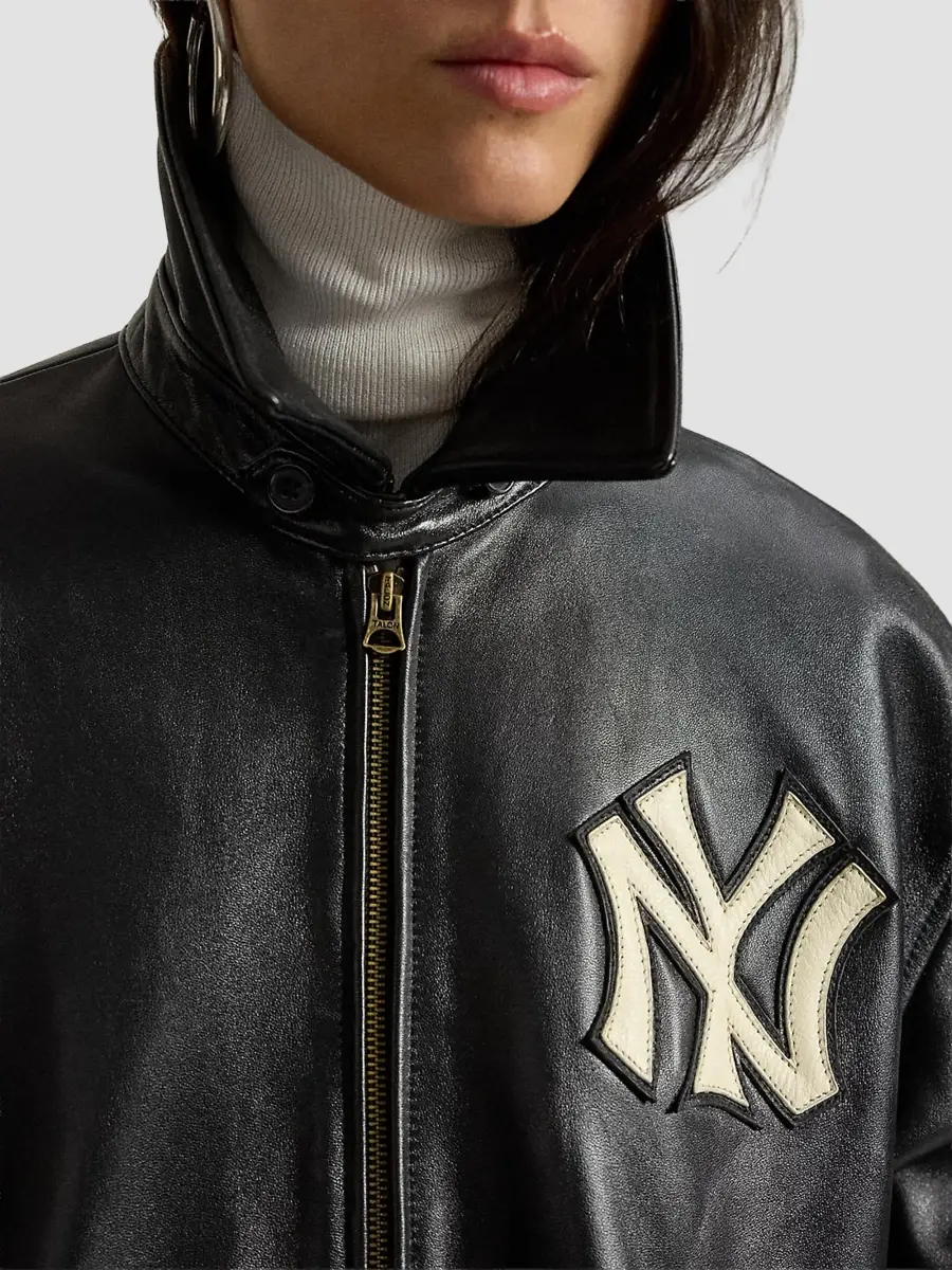 Ralph Lauren Women's x New York Yankees Lux Leather Zip-Up Bomber Jacket | Thumbnail 6