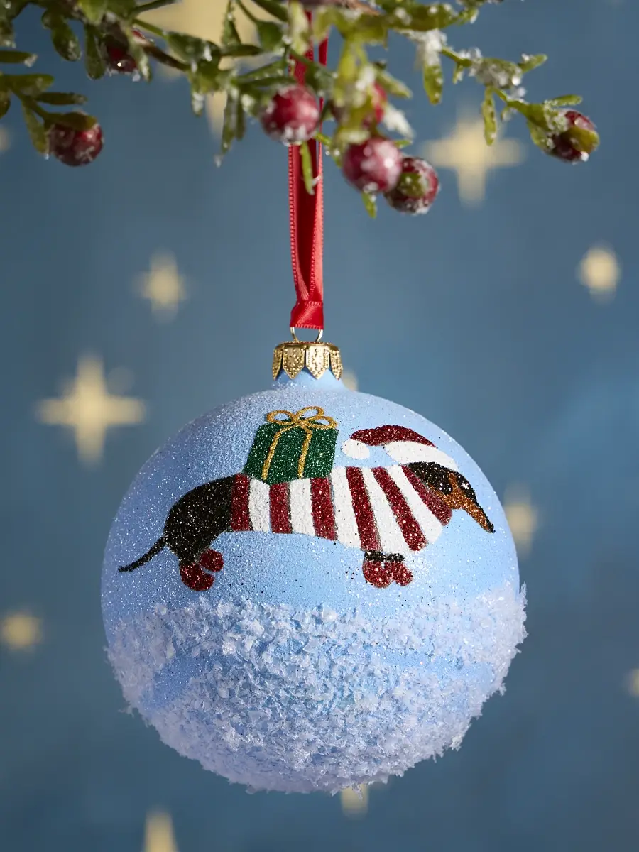 Dachshund Through the Snow Glass Ornament Dachshund Through the Snow Glass Ornament