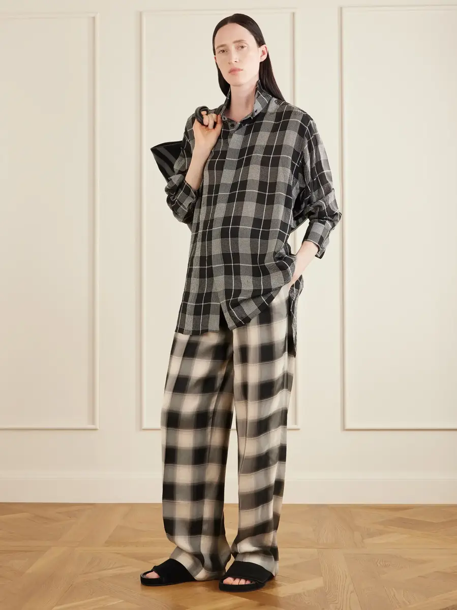 Phoebe Philo Pleated checked twill straight-leg pants | Thumbnail 2 Phoebe Philo Pleated checked twill straight-leg pants | Thumbnail 2