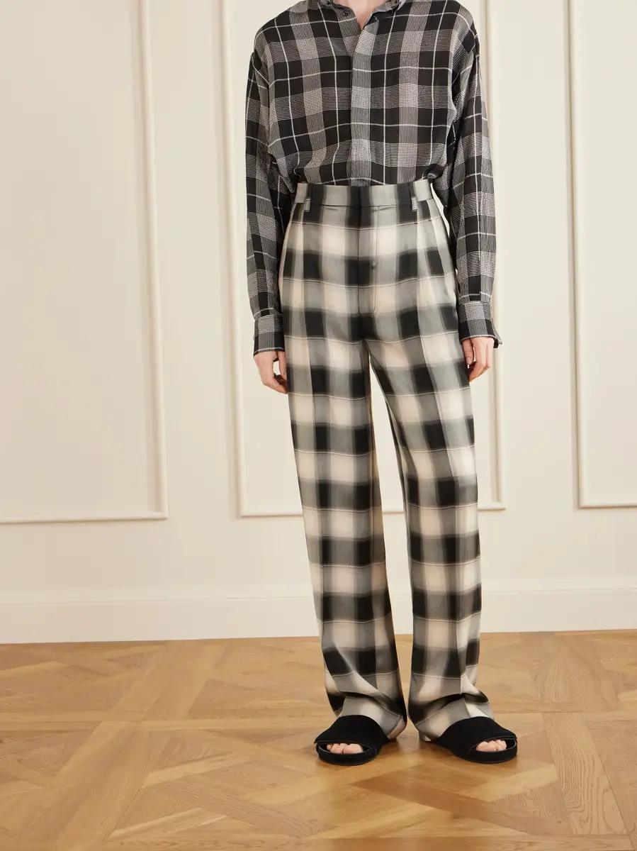Phoebe Philo Pleated checked twill straight-leg pants | Thumbnail 3 Phoebe Philo Pleated checked twill straight-leg pants | Thumbnail 3