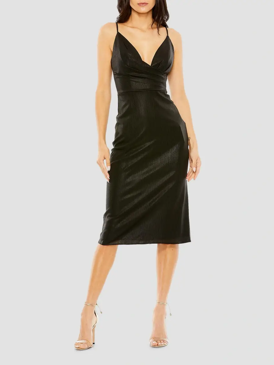 Mac Duggal Women's Foiled Jersey V-Neck Dress | Thumbnail 2 Mac Duggal Women's Foiled Jersey V-Neck Dress | Thumbnail 2