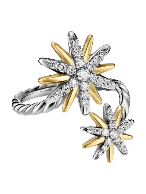 Women's Starburst Bypass Ring in Sterling Silver - Silver Multi Women's Starburst Bypass Ring in Sterling Silver - Silver Multi