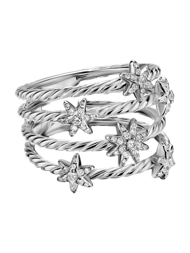 Women's Petite Starburst Multi Row Ring in Sterling Silver - Silver Women's Petite Starburst Multi Row Ring in Sterling Silver - Silver