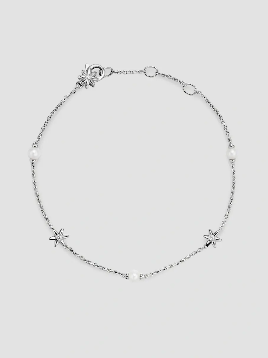 David Yurman Women's Petite Starburst and Pearl Station Chain Bracelet in Sterling Silver with Pearls and Diamonds, 6MM - Silver | Thumbnail 2 David Yurman Women's Petite Starburst and Pearl Station Chain Bracelet in Sterling Silver with Pearls and Diamonds, 6MM - Silver | Thumbnail 2