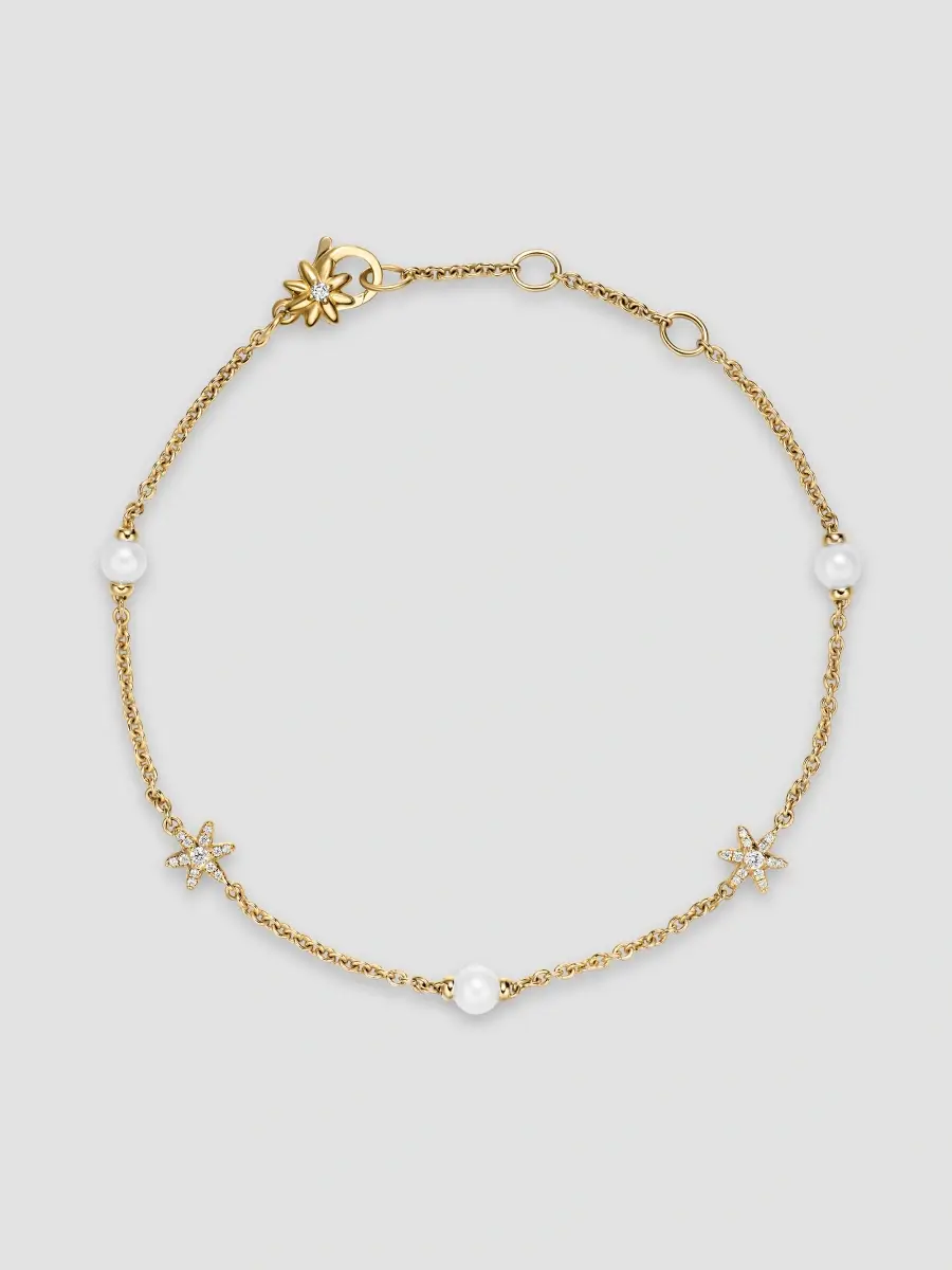David Yurman Women's Petite Starburst and Pearl Station Chain Bracelet in 18K Yellow Gold with Pearls and Diamonds, 6MM - Gold Pearl | Thumbnail 2 David Yurman Women's Petite Starburst and Pearl Station Chain Bracelet in 18K Yellow Gold with Pearls and Diamonds, 6MM - Gold Pearl | Thumbnail 2