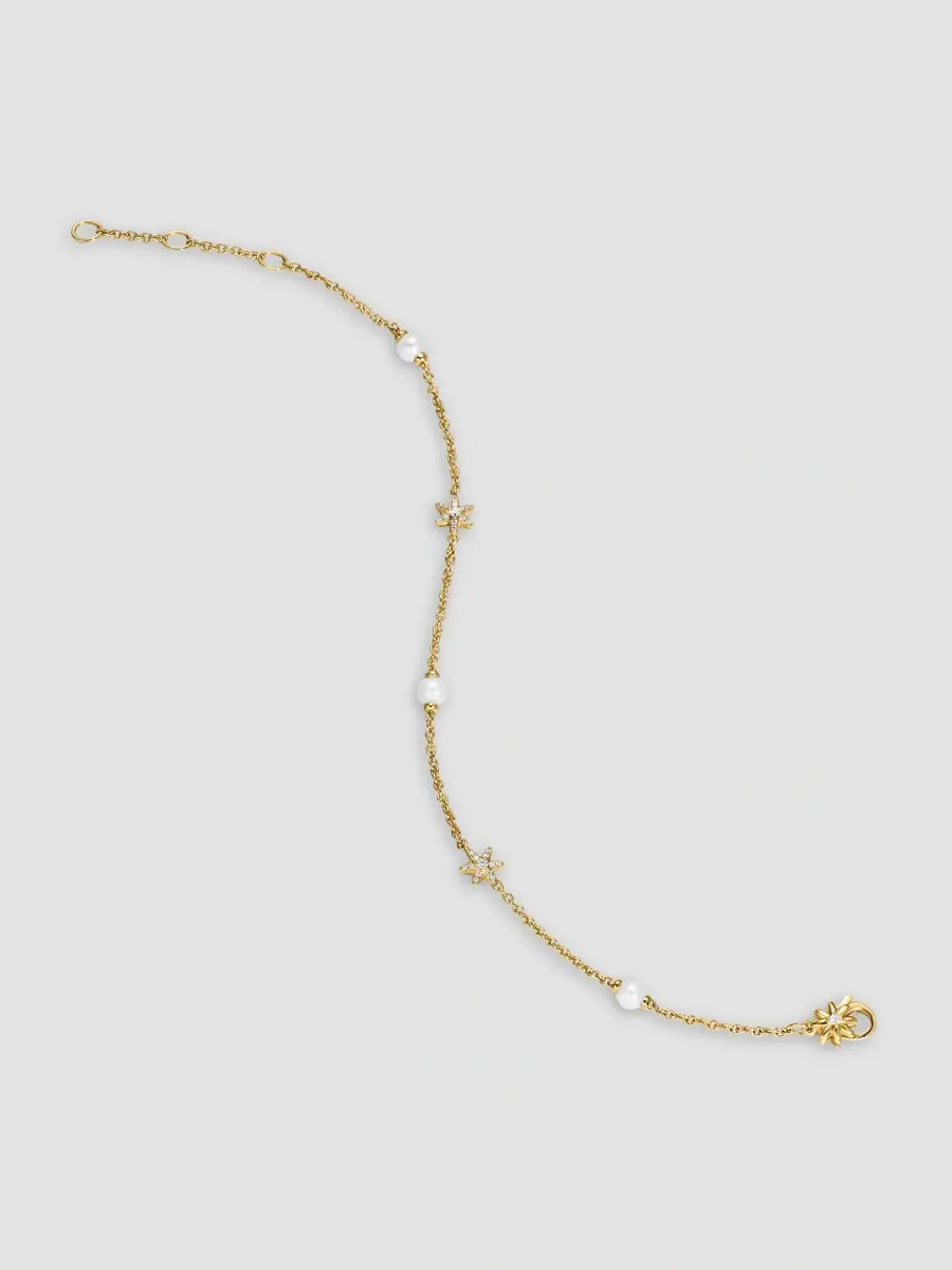 David Yurman Women's Petite Starburst and Pearl Station Chain Bracelet in 18K Yellow Gold with Pearls and Diamonds, 6MM - Gold Pearl | Thumbnail 3 David Yurman Women's Petite Starburst and Pearl Station Chain Bracelet in 18K Yellow Gold with Pearls and Diamonds, 6MM - Gold Pearl | Thumbnail 3