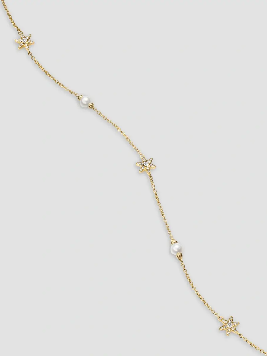 David Yurman Women's Petite Starburst and Pearl Station Chain Necklace in 18K Yellow Gold 6MM | Thumbnail 2 David Yurman Women's Petite Starburst and Pearl Station Chain Necklace in 18K Yellow Gold 6MM | Thumbnail 2