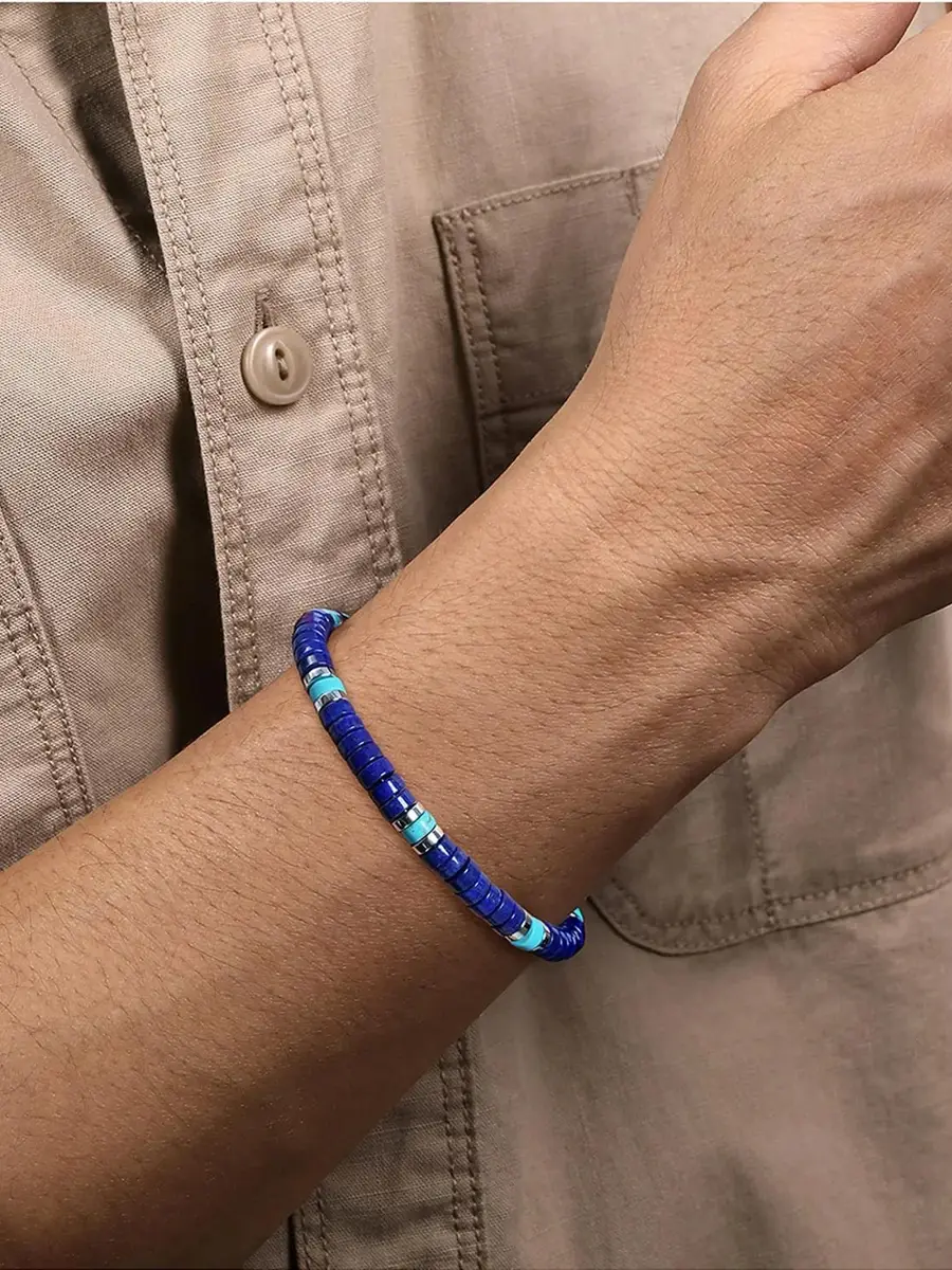 Gabriel & Co Men's Contemporary Sterling Silver, Lapis and Turquoise Beaded Bracelet | Thumbnail 2 Gabriel & Co Men's Contemporary Sterling Silver, Lapis and Turquoise Beaded Bracelet | Thumbnail 2
