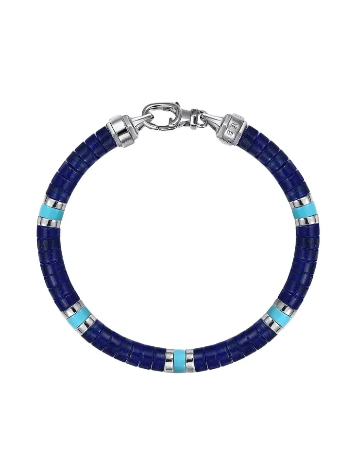 Gabriel & Co Men's Contemporary Sterling Silver, Lapis and Turquoise Beaded Bracelet