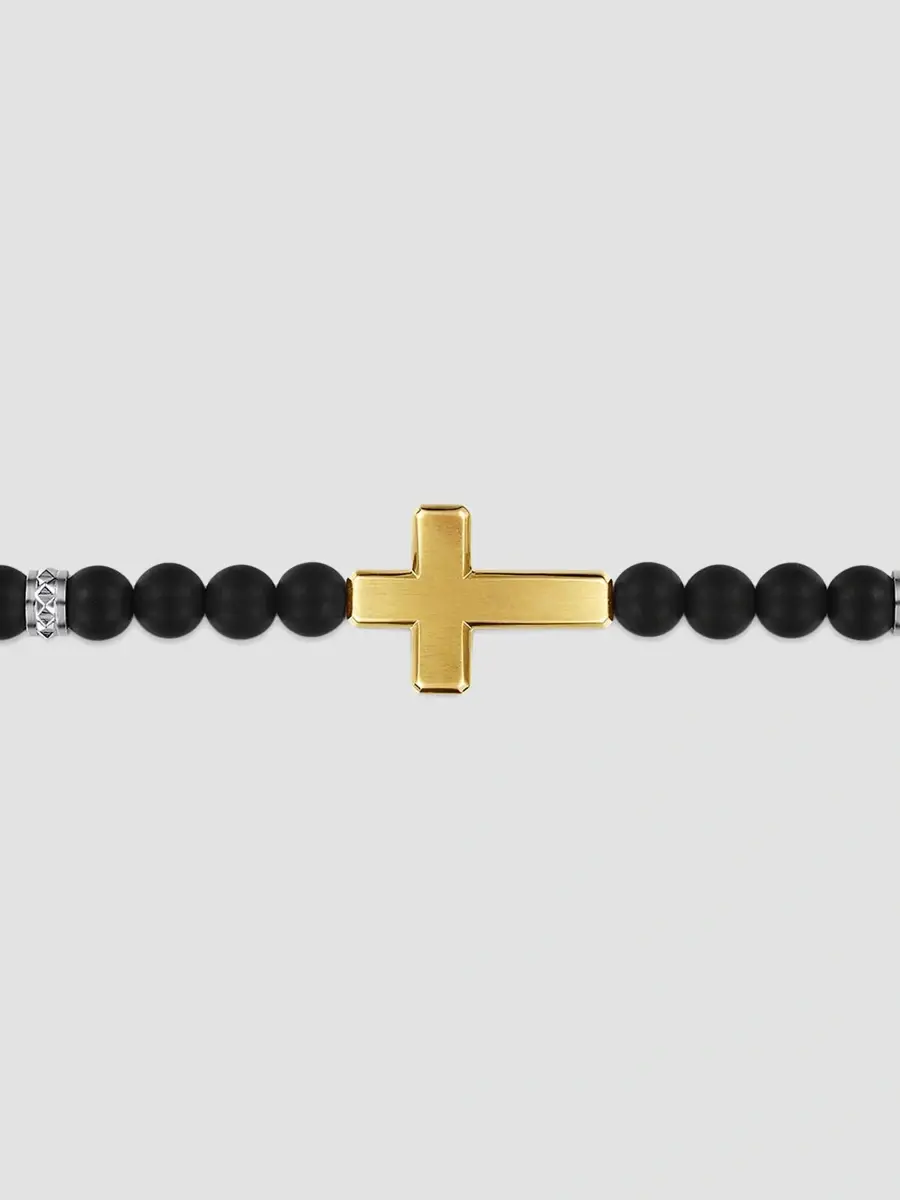 Gabriel & Co Men's Bujukan Titanium, 14K Yellow Gold & Sterling Silver Beaded Cross Bracelet/6MM | Thumbnail 3 Gabriel & Co Men's Bujukan Titanium, 14K Yellow Gold & Sterling Silver Beaded Cross Bracelet/6MM | Thumbnail 3