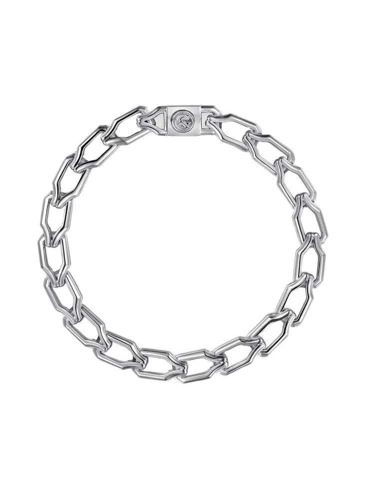 Gabriel & Co Men's Contemporary Sterling Silver Faceted Link Chain Bracelet