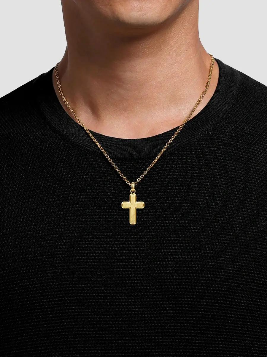 Gabriel & Co Men's Contemporary 14K Yellow Gold Cross Pendant | Thumbnail 2 Gabriel & Co Men's Contemporary 14K Yellow Gold Cross Pendant | Thumbnail 2