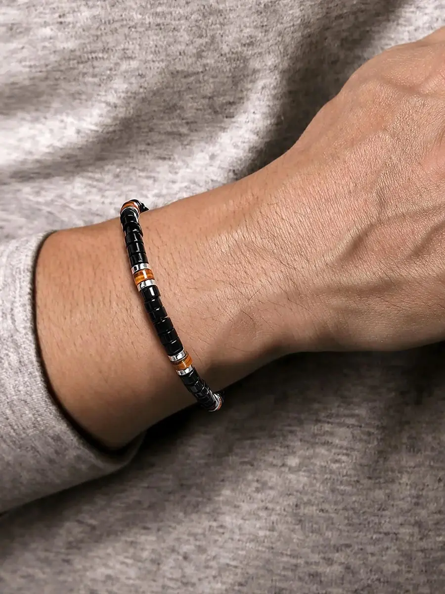 Gabriel & Co Men's Contemporary Sterling Silver, Onyx & Tiger's Eye Beaded Bracelet | Thumbnail 2 Gabriel & Co Men's Contemporary Sterling Silver, Onyx & Tiger's Eye Beaded Bracelet | Thumbnail 2
