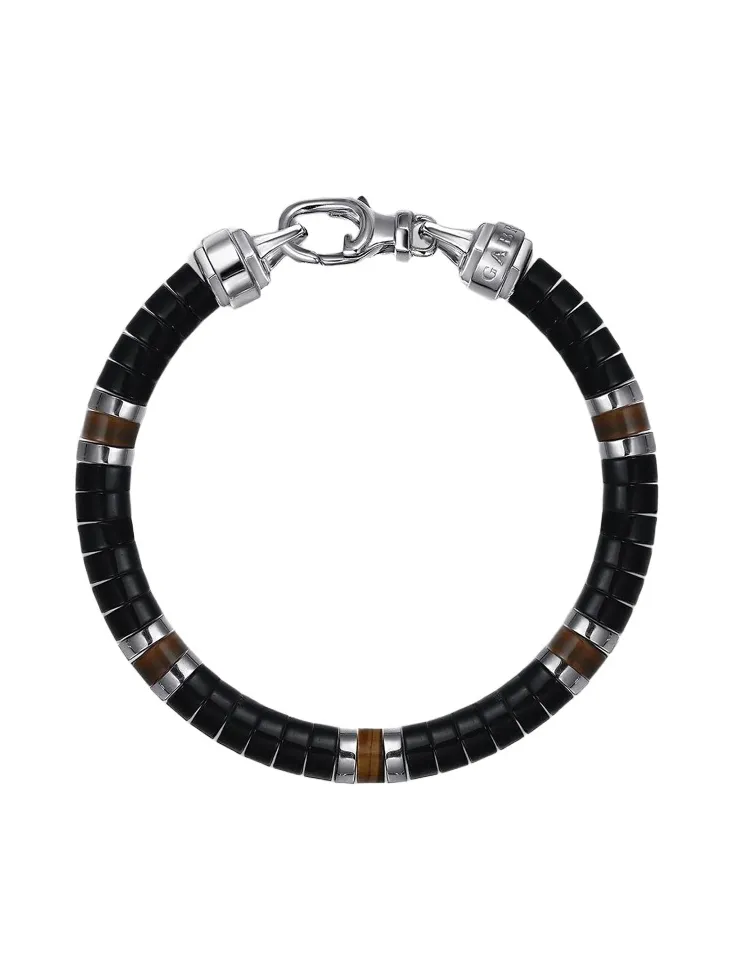 Gabriel & Co Men's Contemporary Sterling Silver, Onyx & Tiger's Eye Beaded Bracelet