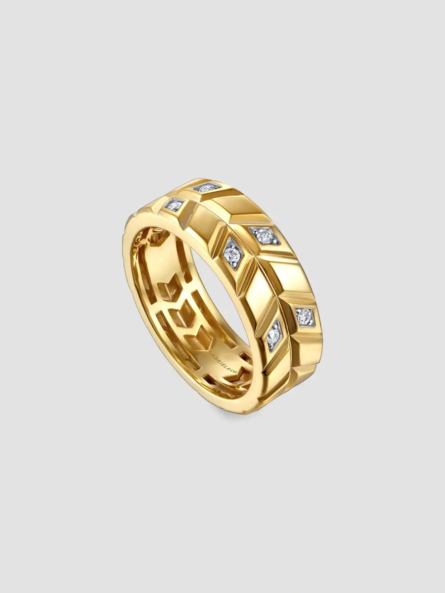Gabriel & Co Men's Facets 14K Yellow Gold & 0.14 TCW Diamond Band Ring | Thumbnail 2 Gabriel & Co Men's Facets 14K Yellow Gold & 0.14 TCW Diamond Band Ring | Thumbnail 2