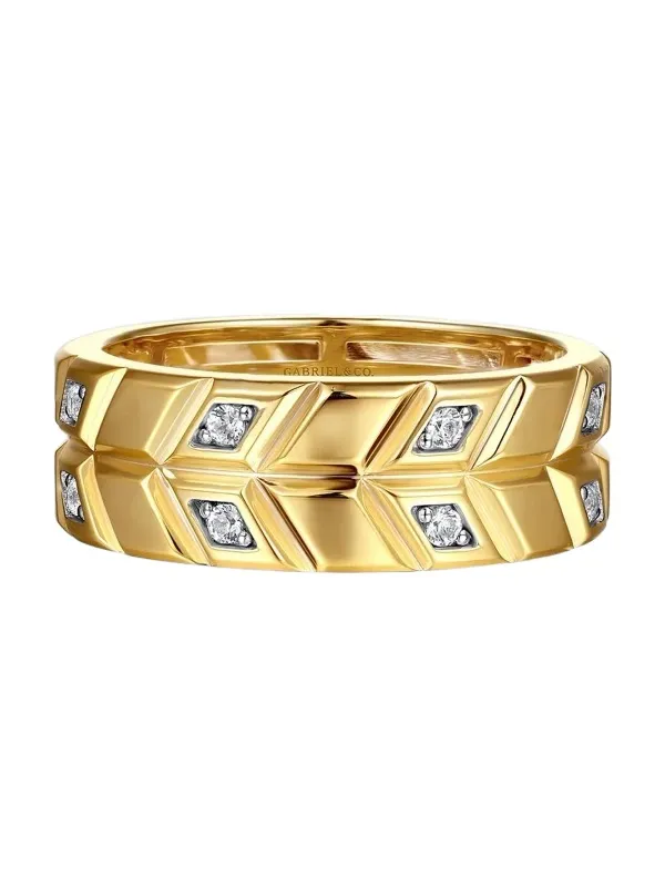 Gabriel & Co Men's Facets 14K Yellow Gold & 0.14 TCW Diamond Band Ring