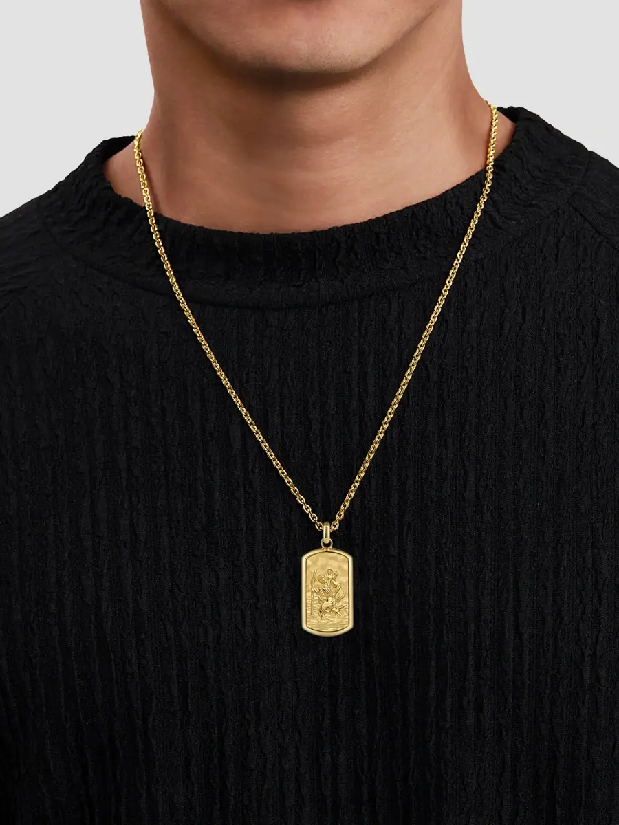 Gabriel & Co Men's Modern Relics 14K Yellow Gold St. Christopher Dog Tag Pendant | Thumbnail 2