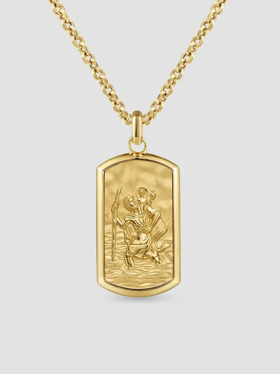 Gabriel & Co Men's Modern Relics 14K Yellow Gold St. Christopher Dog Tag Pendant | Thumbnail 4