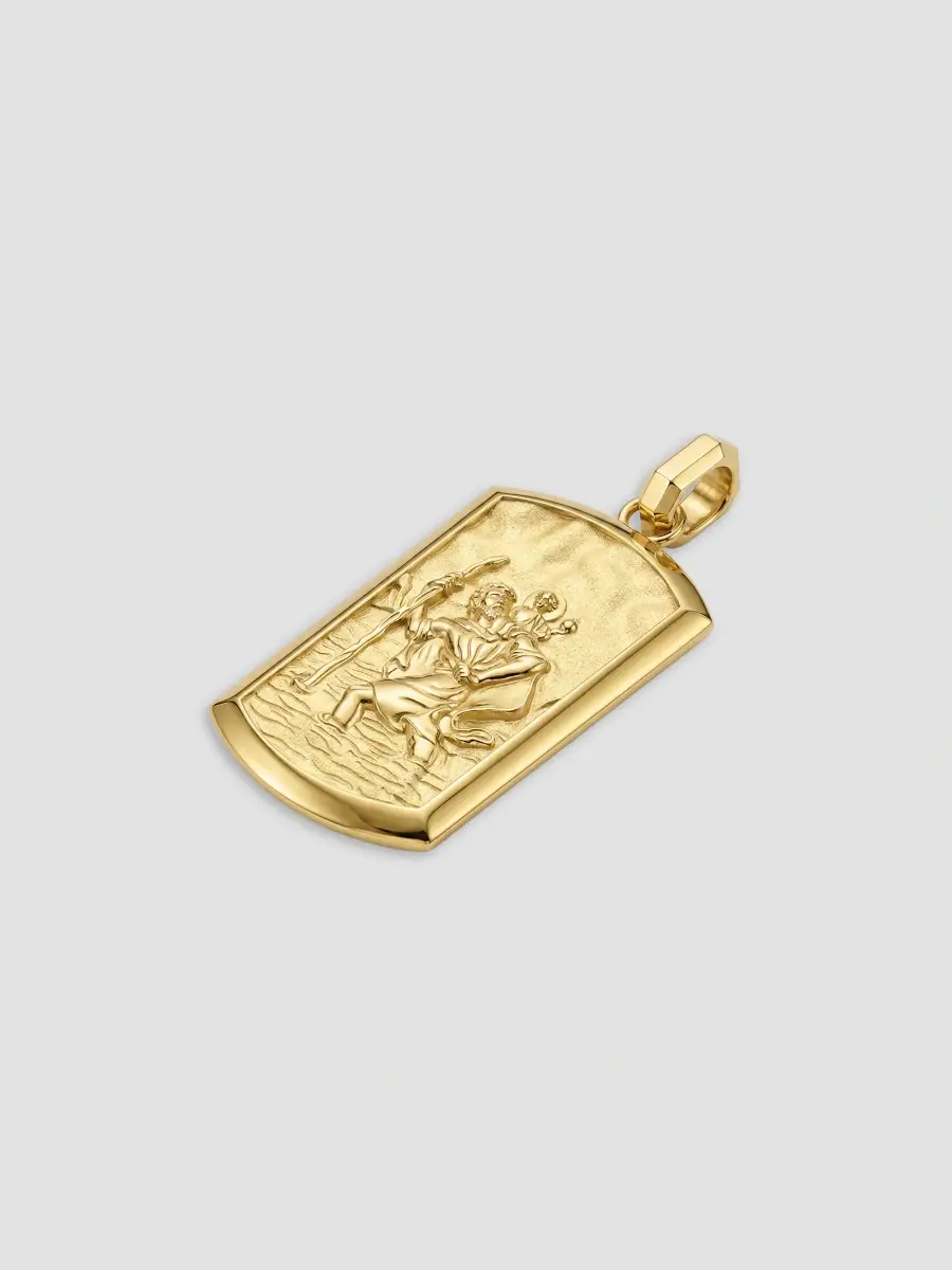 Gabriel & Co Men's Modern Relics 14K Yellow Gold St. Christopher Dog Tag Pendant | Thumbnail 5