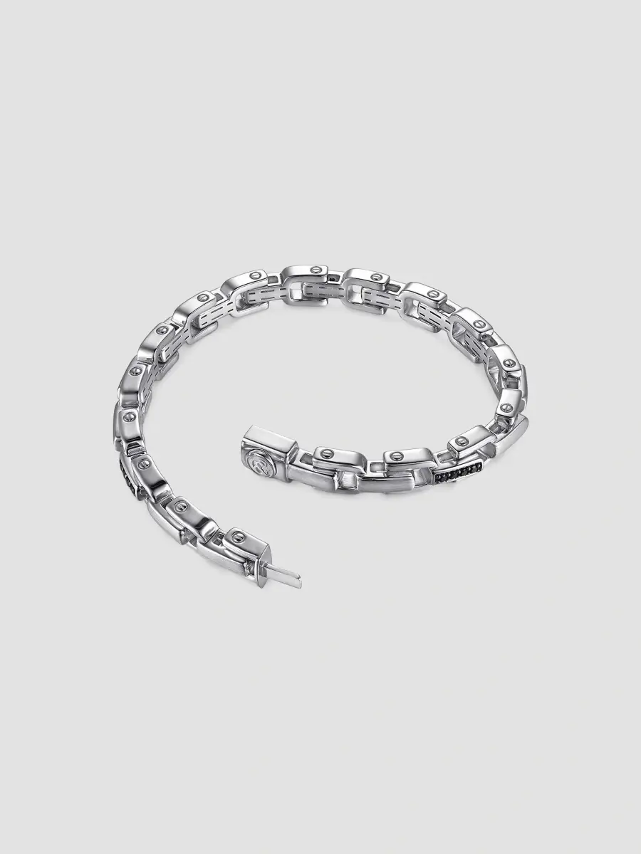 Gabriel & Co Men's Contemporary Sterling Silver & Black Spinel Cylindrical Link Chain Bracelet | Thumbnail 2 Gabriel & Co Men's Contemporary Sterling Silver & Black Spinel Cylindrical Link Chain Bracelet | Thumbnail 2