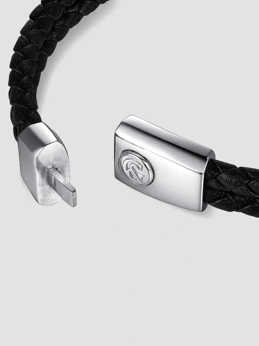 Gabriel & Co Men's Contemporary Sterling Silver, Leather & Malachite ID Bracelet | Thumbnail 4