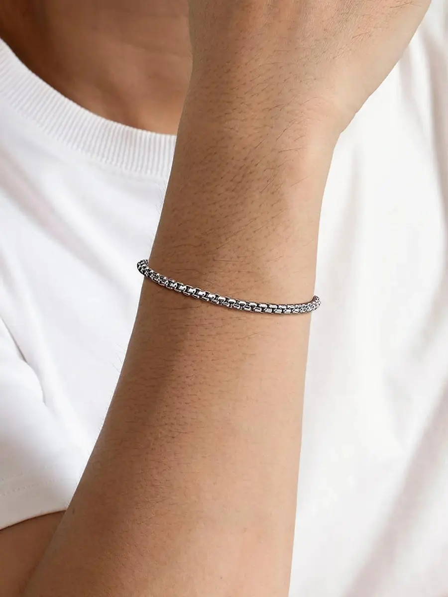 Gabriel & Co Men's Classic Sterling Silver Box Chain Bracelet | Thumbnail 2 Gabriel & Co Men's Classic Sterling Silver Box Chain Bracelet | Thumbnail 2