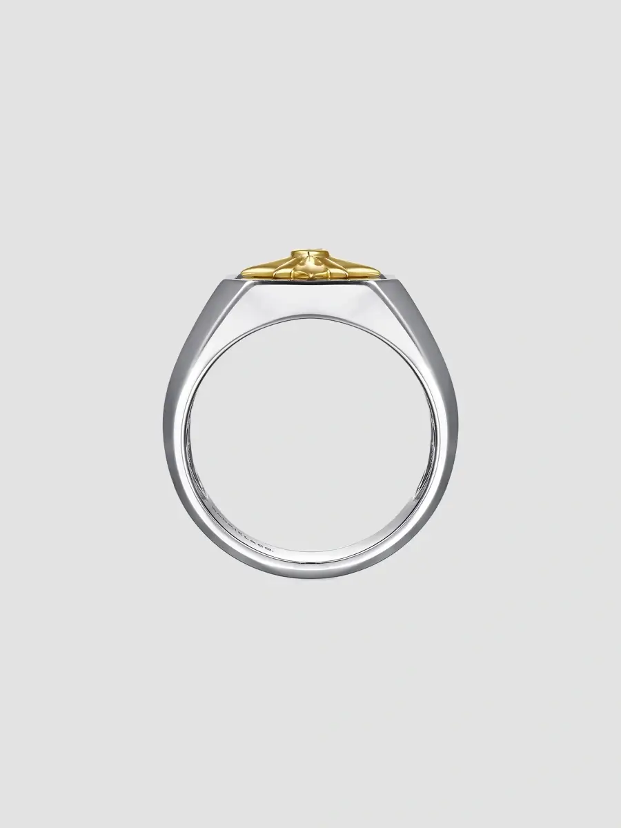 Gabriel & Co Men's Polaris 14K Yellow Gold, Sterling Silver, 0.03 TCW Diamond, & Onyx Starburst Signet Ring | Thumbnail 5 Gabriel & Co Men's Polaris 14K Yellow Gold, Sterling Silver, 0.03 TCW Diamond, & Onyx Starburst Signet Ring | Thumbnail 5