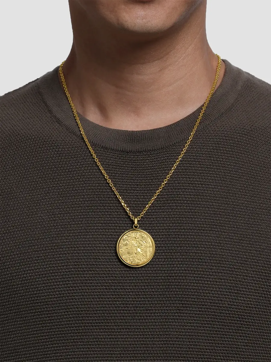 Gabriel & Co Men's Modern Relics 14K Yellow Gold St. Christopher Pendant | Thumbnail 2 Gabriel & Co Men's Modern Relics 14K Yellow Gold St. Christopher Pendant | Thumbnail 2