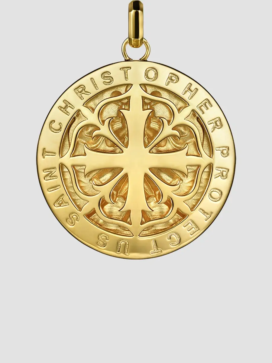 Gabriel & Co Men's Modern Relics 14K Yellow Gold St. Christopher Pendant | Thumbnail 3 Gabriel & Co Men's Modern Relics 14K Yellow Gold St. Christopher Pendant | Thumbnail 3