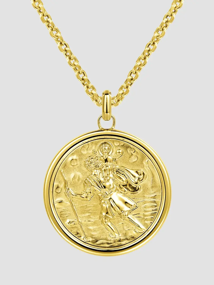 Gabriel & Co Men's Modern Relics 14K Yellow Gold St. Christopher Pendant | Thumbnail 4 Gabriel & Co Men's Modern Relics 14K Yellow Gold St. Christopher Pendant | Thumbnail 4