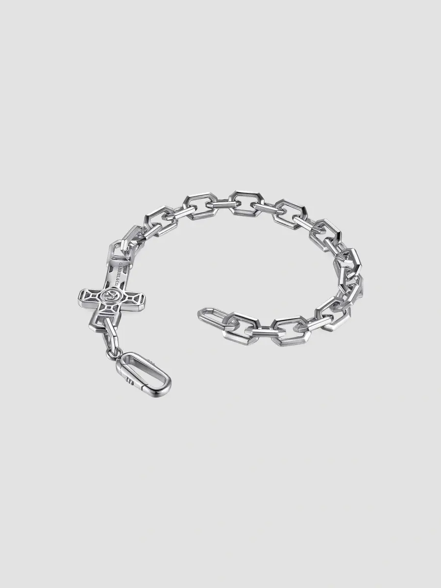 Gabriel & Co Men's Contemporary Sterling Silver Faceted Link Cross Chain Bracelet | Thumbnail 2 Gabriel & Co Men's Contemporary Sterling Silver Faceted Link Cross Chain Bracelet | Thumbnail 2