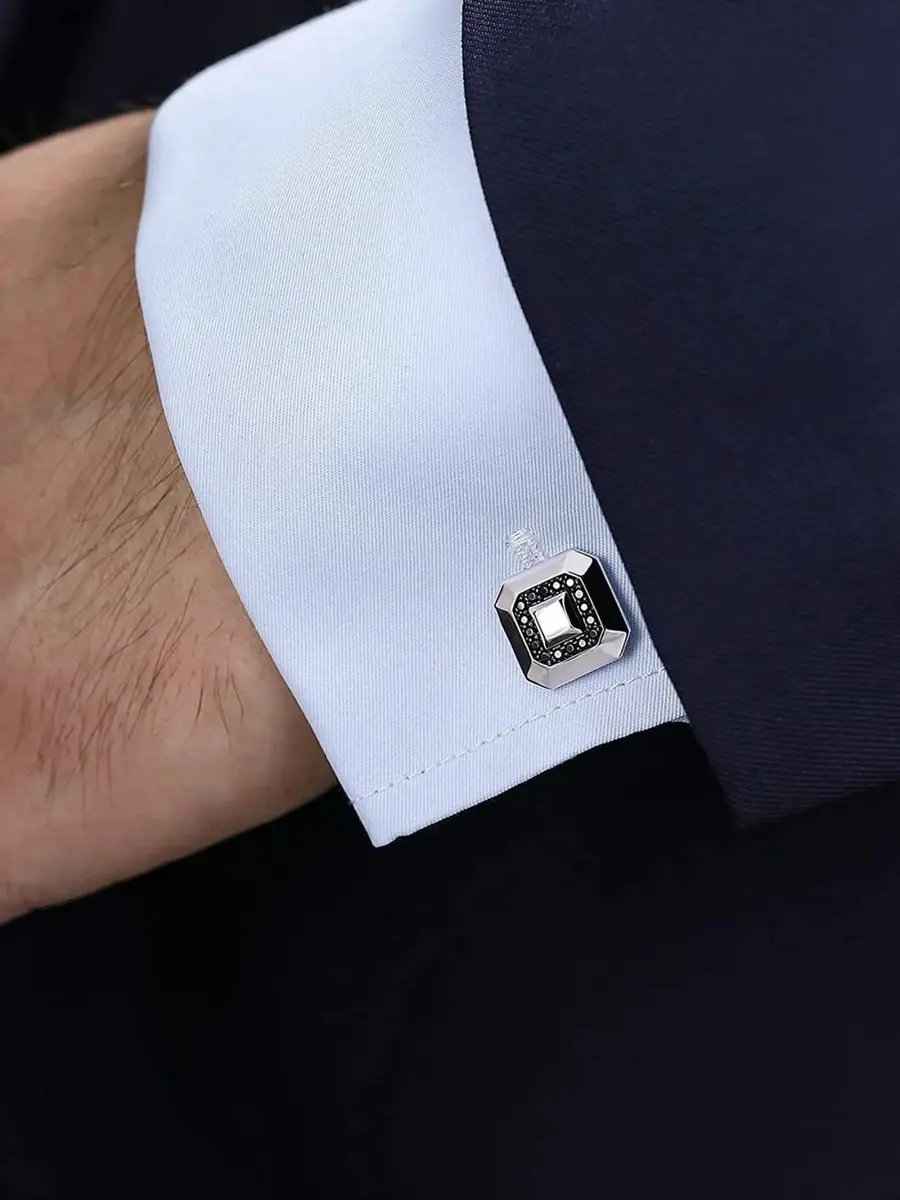 Gabriel & Co Men's Geo Sterling Silver & Black Spinel Octagon Cufflinks | Thumbnail 2 Gabriel & Co Men's Geo Sterling Silver & Black Spinel Octagon Cufflinks | Thumbnail 2