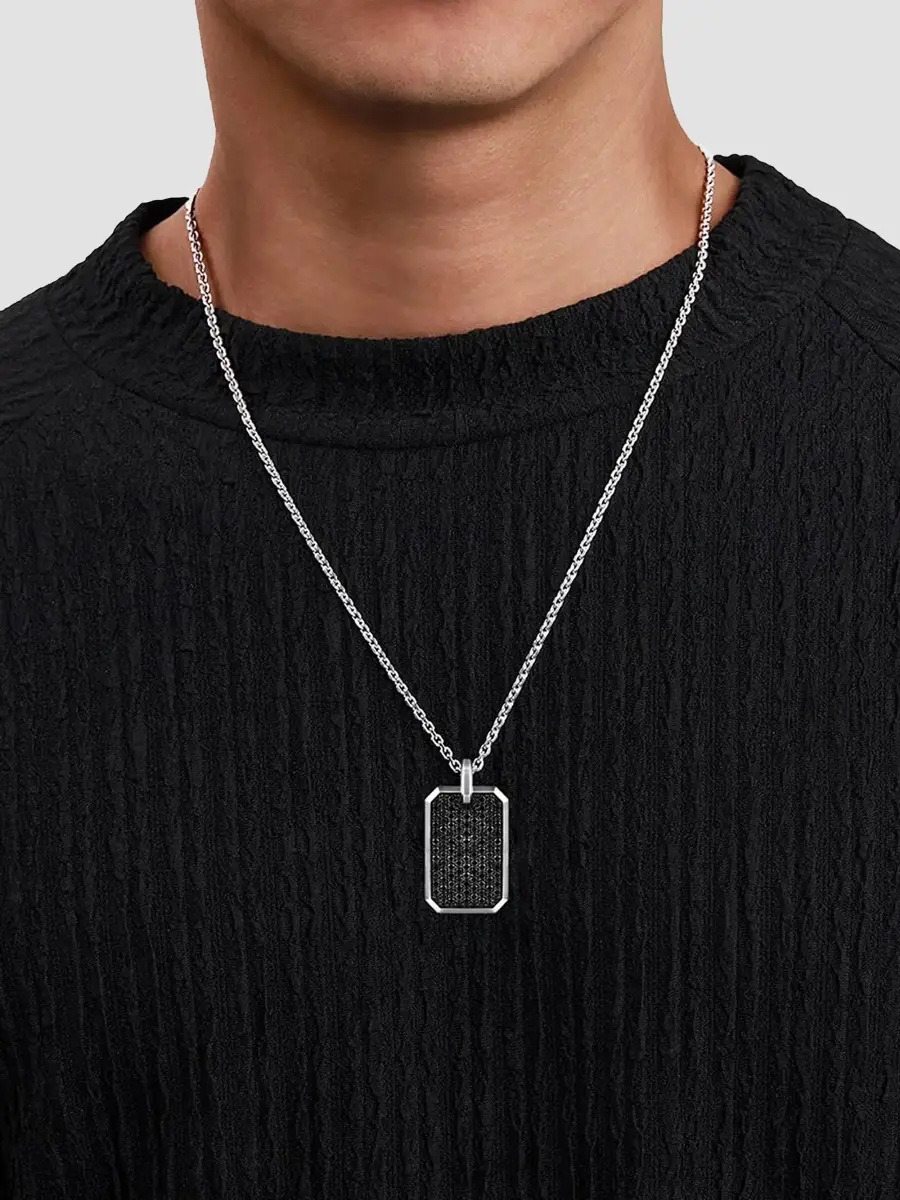 Gabriel & Co Men's Modern Relics Sterling Silver & Black Spinel Dog Tag Pendant | Thumbnail 2