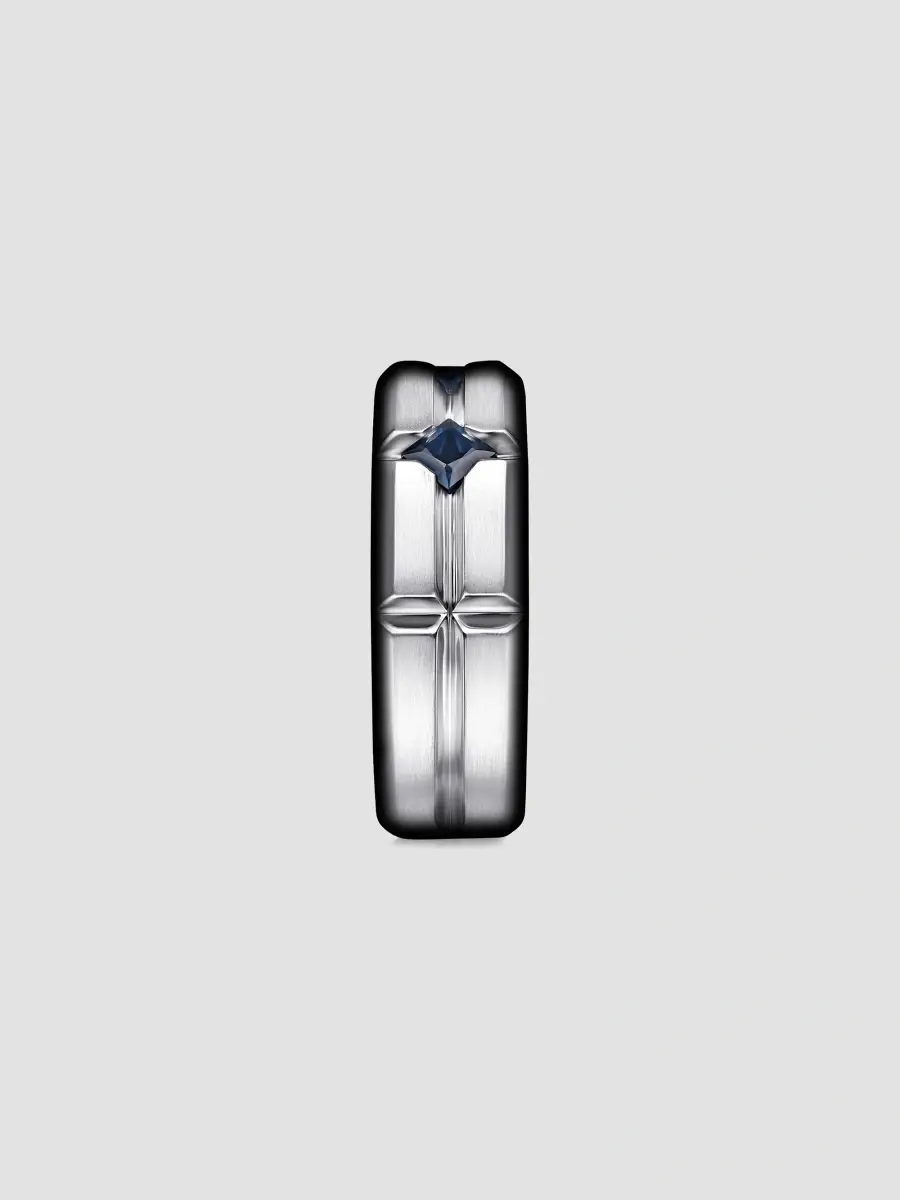 Gabriel & Co Men's Geo Sterling Silver & Sapphire Wide Band Ring | Thumbnail 4 Gabriel & Co Men's Geo Sterling Silver & Sapphire Wide Band Ring | Thumbnail 4