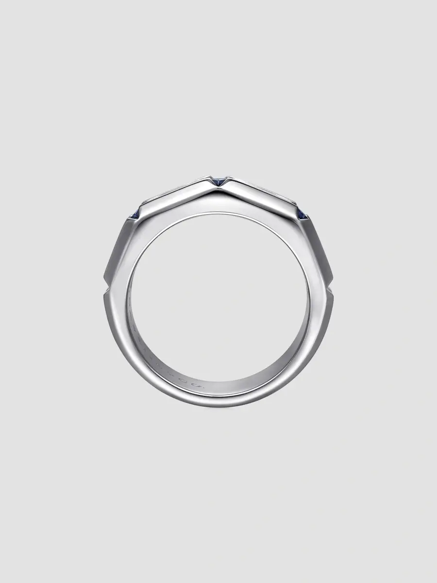 Gabriel & Co Men's Geo Sterling Silver & Sapphire Wide Band Ring | Thumbnail 5 Gabriel & Co Men's Geo Sterling Silver & Sapphire Wide Band Ring | Thumbnail 5