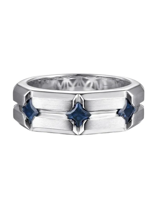 Gabriel & Co Men's Geo Sterling Silver & Sapphire Wide Band Ring