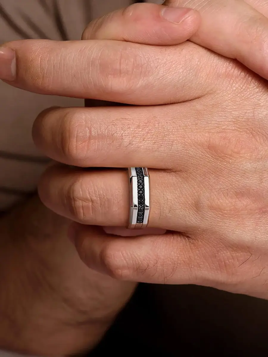 Gabriel & Co Men's Facets Sterling Silver & Black Spinel Band Ring | Thumbnail 2