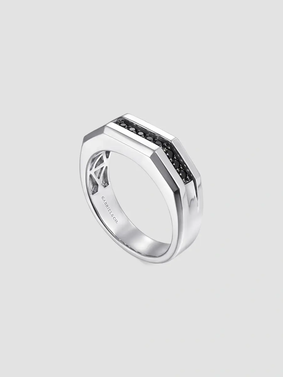 Gabriel & Co Men's Facets Sterling Silver & Black Spinel Band Ring | Thumbnail 3