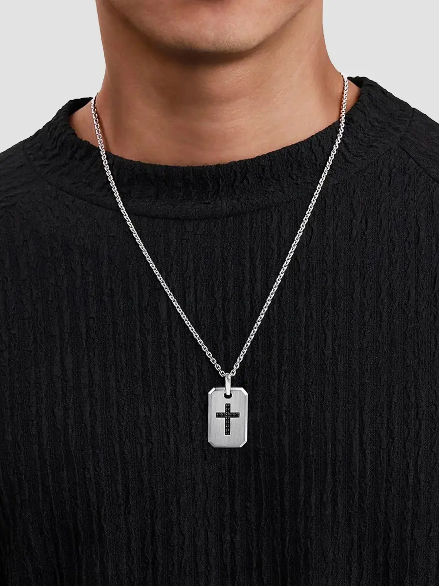 Gabriel & Co Men's Modern Relics Sterling Silver & Black Spinel Cross Dog Tag Pendant | Thumbnail 2 Gabriel & Co Men's Modern Relics Sterling Silver & Black Spinel Cross Dog Tag Pendant | Thumbnail 2