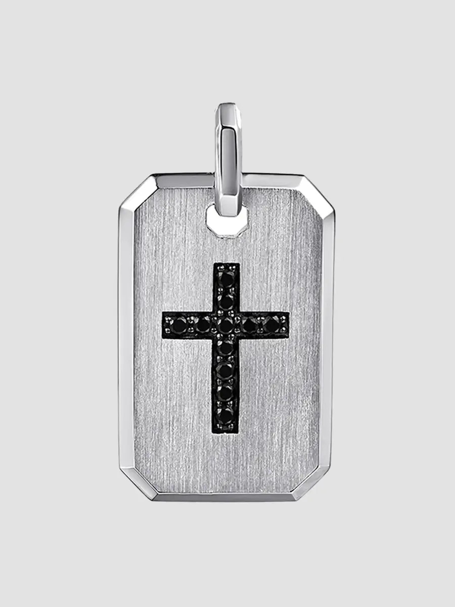 Gabriel & Co Men's Modern Relics Sterling Silver & Black Spinel Cross Dog Tag Pendant | Thumbnail 4 Gabriel & Co Men's Modern Relics Sterling Silver & Black Spinel Cross Dog Tag Pendant | Thumbnail 4