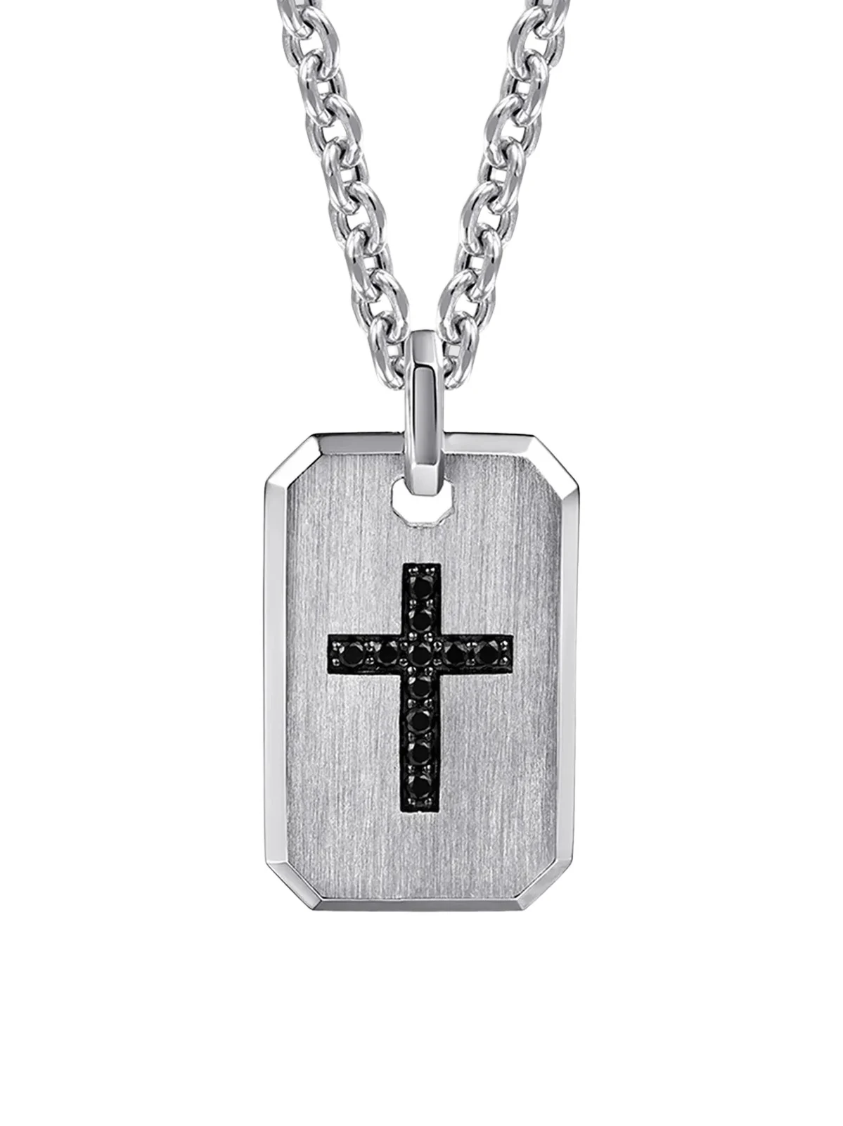 Gabriel & Co Men's Modern Relics Sterling Silver & Black Spinel Cross Dog Tag Pendant