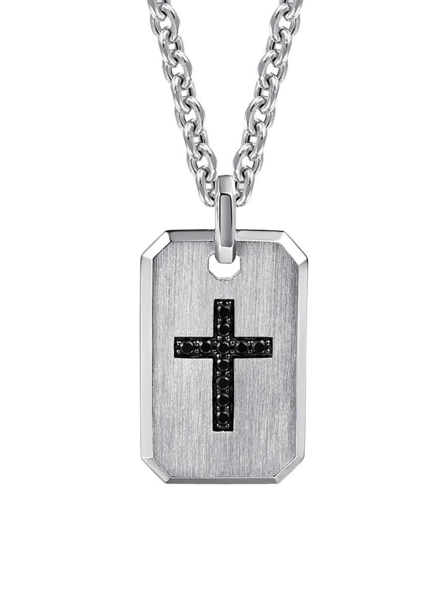 Gabriel & Co Men's Modern Relics Sterling Silver & Black Spinel Cross Dog Tag Pendant